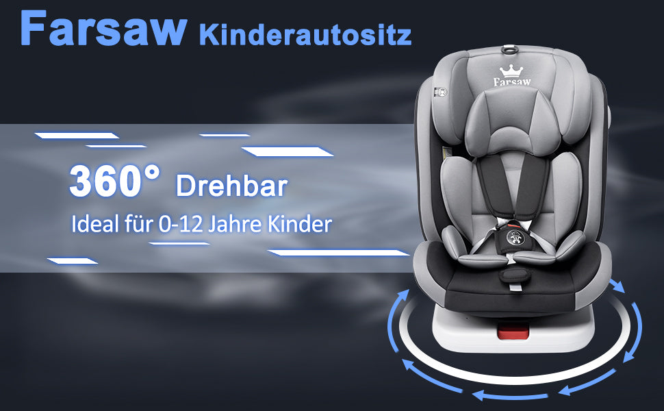 AP01 KL005 Child Seat 360° Baby Car Seat Rotatable ISOFIX ,ECE R44/04,9-36 kg/0-12 Years, 5-Point Safety Belt, Child Car Seat