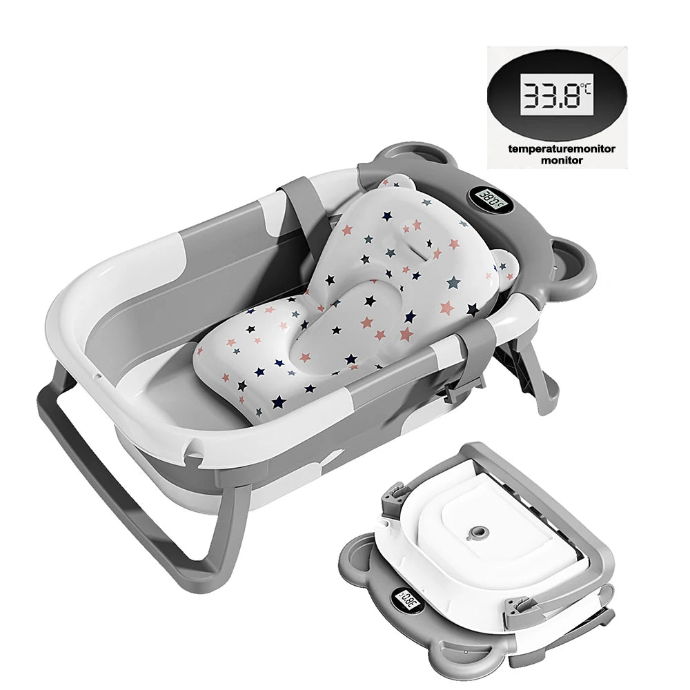 Opvouwbare Babybadkuip met Thermometer & Antislip Kussen
