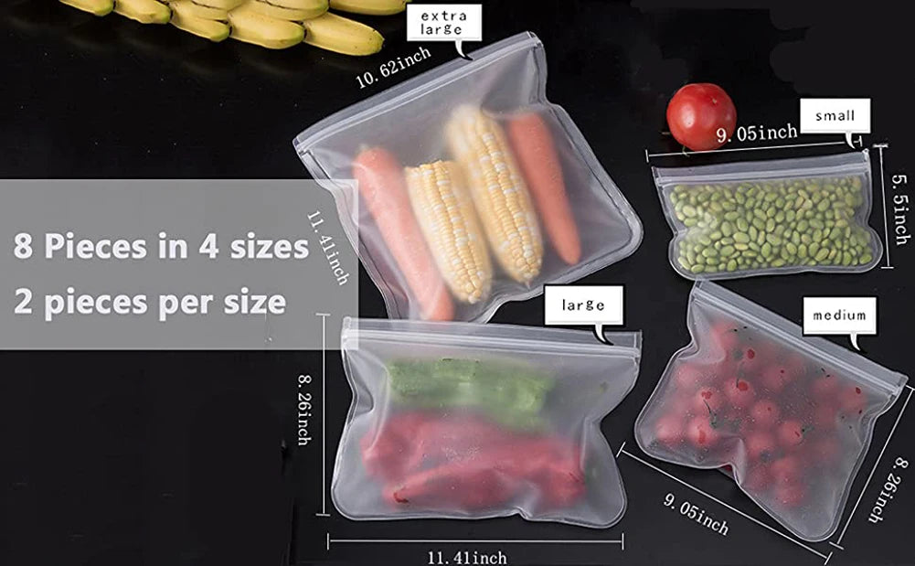 Reusable Silicone Food Storage Bags – Leakproof, Stand-Up, Zip Shut