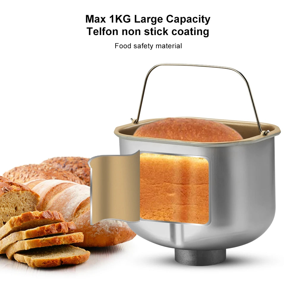 Biolomix 1KG 19-in-1 Stainless Steel Automatic Bread Maker 650W Programmable with Fruit Nut Dispenser Kitchen Appliance