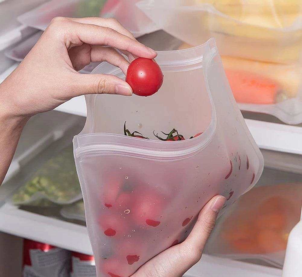 Reusable Silicone Food Storage Bags – Leakproof, Stand-Up, Zip Shut