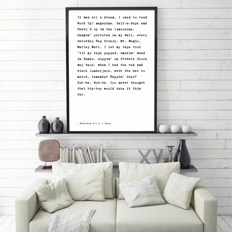 Biggie Smalls Notorious B.I.G Posters and Prints Hip Hop Music Lyrics Quote Black White Wall Art Canvas Painting Home Decor