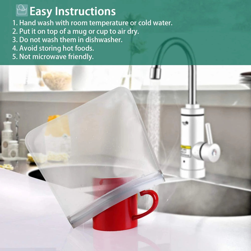Reusable Silicone Food Storage Bags – Leakproof, Stand-Up, Zip Shut