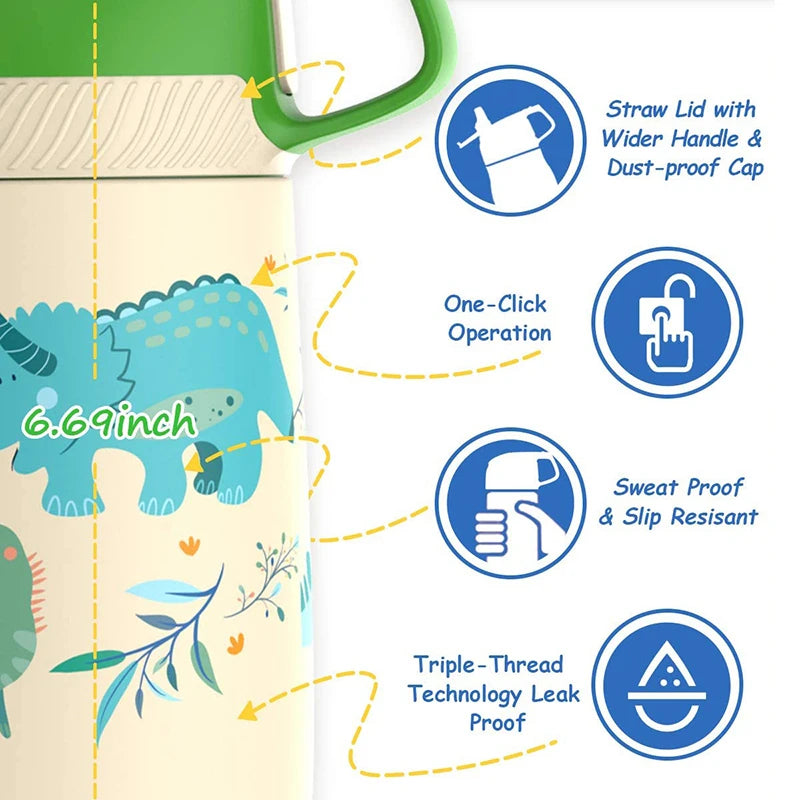 FJbottle water bottle for children ,Vacuum Flacks for girls, thermos Bottle With Healthy Straw And BPA Free,350ML