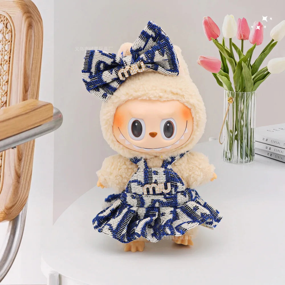 For 15/17cm Mini Labubu Clothes Luxury Dress Bow Strap Pants Set 3.0 Labubu clothing outfit Glasses Shoes Doll Accessories