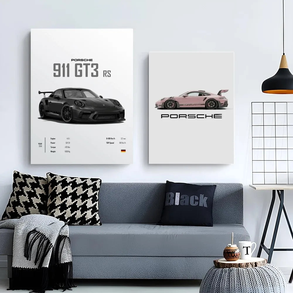 Sport Cars Poster Self-adhesive Art Waterproof Paper Sticker Coffee House Bar Room Wall Decor
