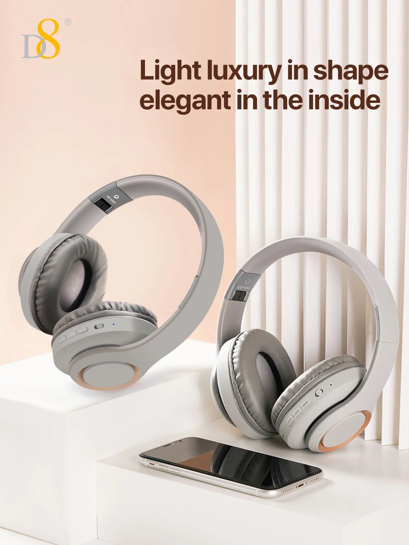 D8 Over Ear Headphones, Wireless and Wired Headset Built-in Microphone, Micro SD Card Slot - (Stealth) 40H Playtime