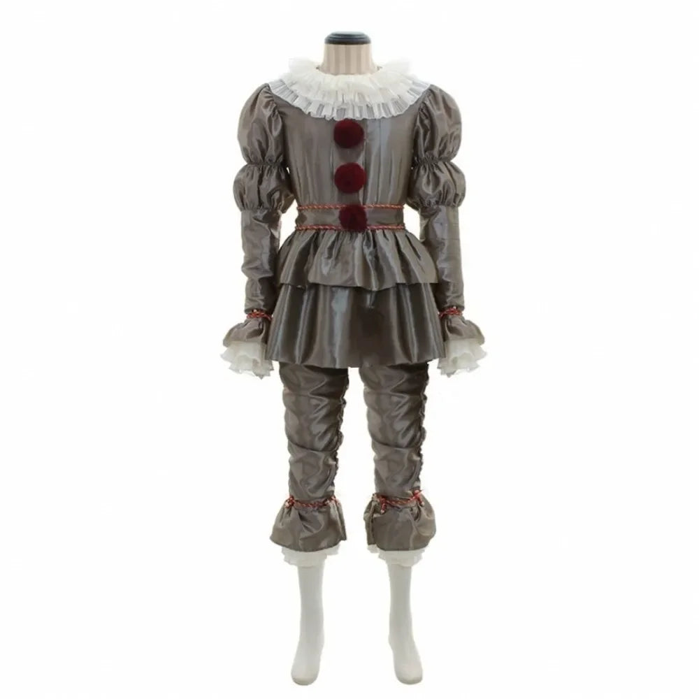 New Halloween Adult Men Pennywise Clown Cosplay Costume Carnival Party Boys Girls Stage Performance Villain Vintage Clothing Set