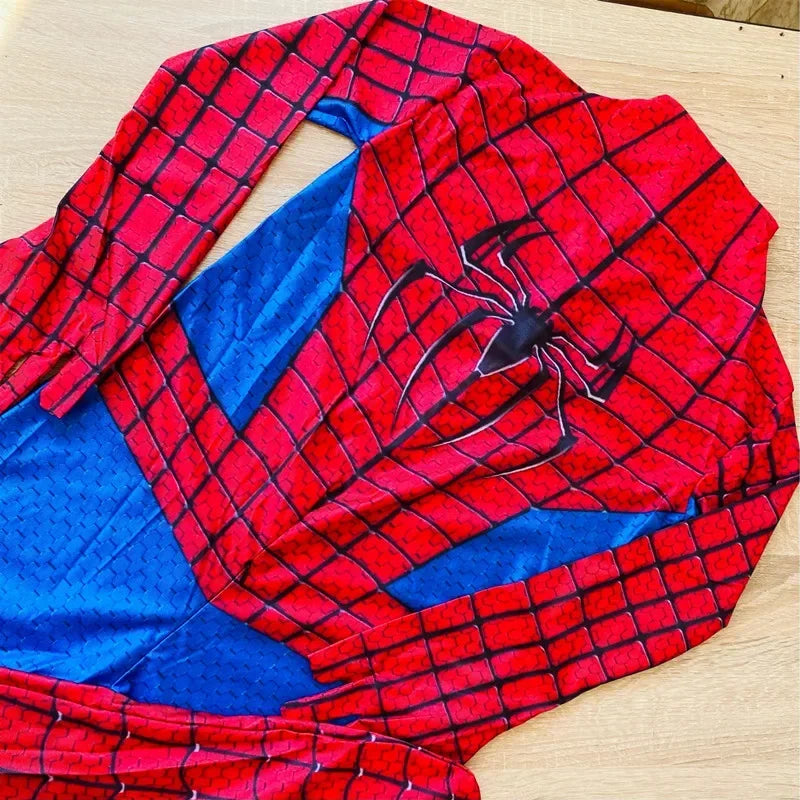 Kids Superhero Spider Costume Spandex Jumpsuit Halloween Cosplay Costumes Bodysuit Kids Head Cover Separation Party Set