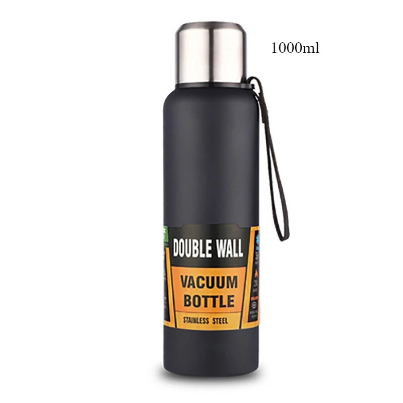 500/700/1000/1500ml Stainless Steel Thermos Flask Metal Drinkware Portable Vacuum Insulated Coffee Bottle with Rope and Cup