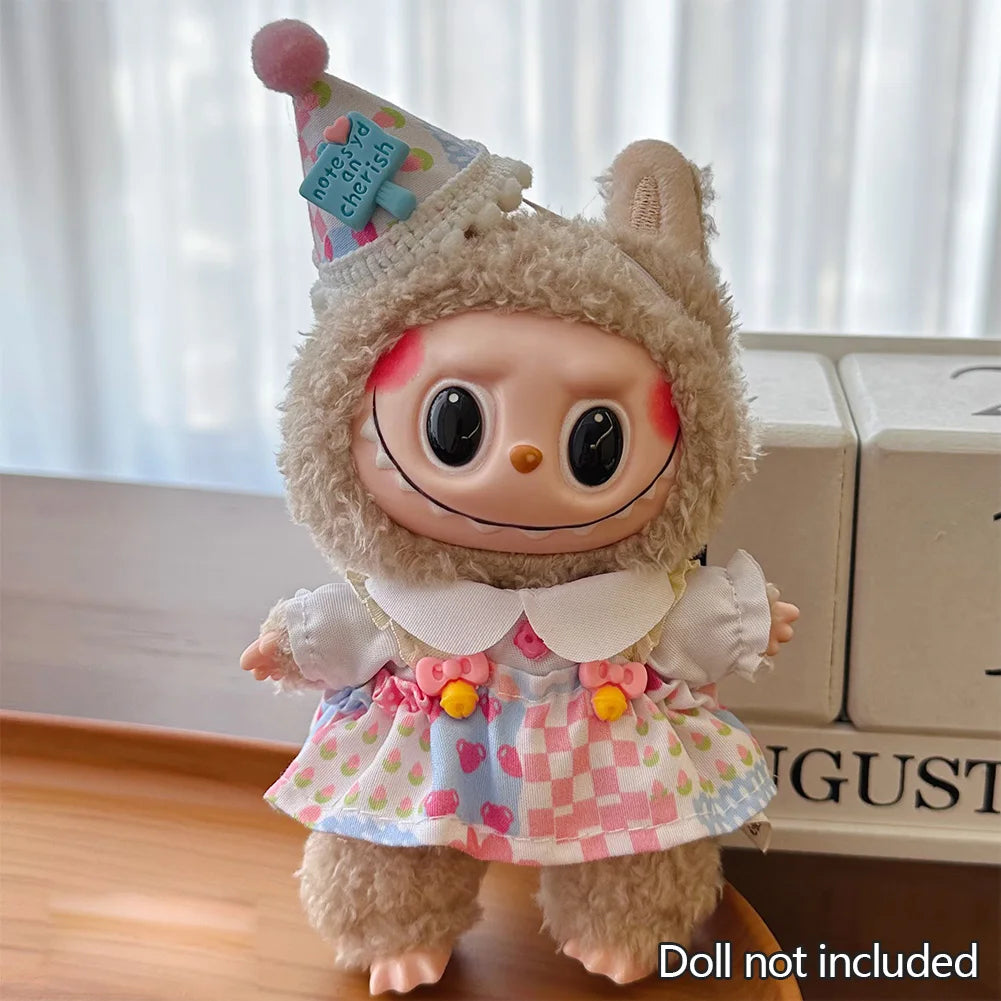 Suspenders Suit For 17cm Labubu Doll Clothes All-match Colour Outfit Doll Accessories Fashion Design Lovely Little Bear Star