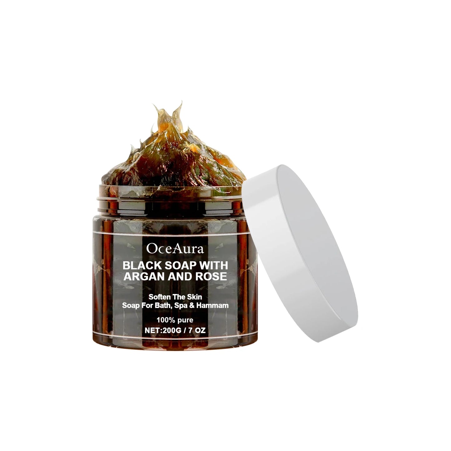 OCEAURA Black Beldi Soap with Argan & Rose – Deep Cleansing Body Scrub 200g