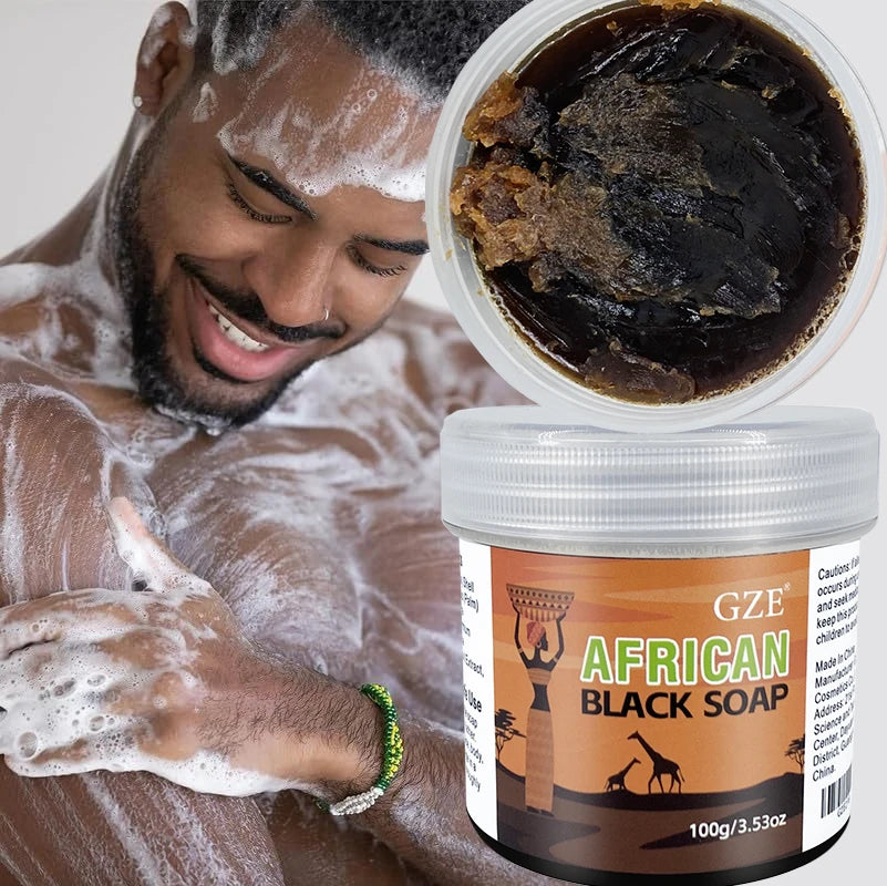 GZE African Black Soap 3-in-1 – Natural Cleanser for Face, Hair & Body