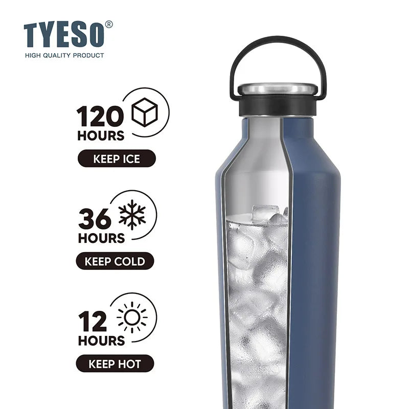 Tyeso Stainless Steel Vacuum Insulated Water Bottle Portable Durable Leak-Proof for Outdoor Sports Matte Finish Carry Handle