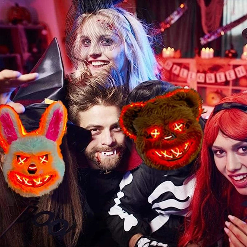 NEW LED Light Halloween Cosplay Face Mask Party Show Stage Make-up Horror Bloody Rabbit Bear Mask Cartoon Carnival Head Cover