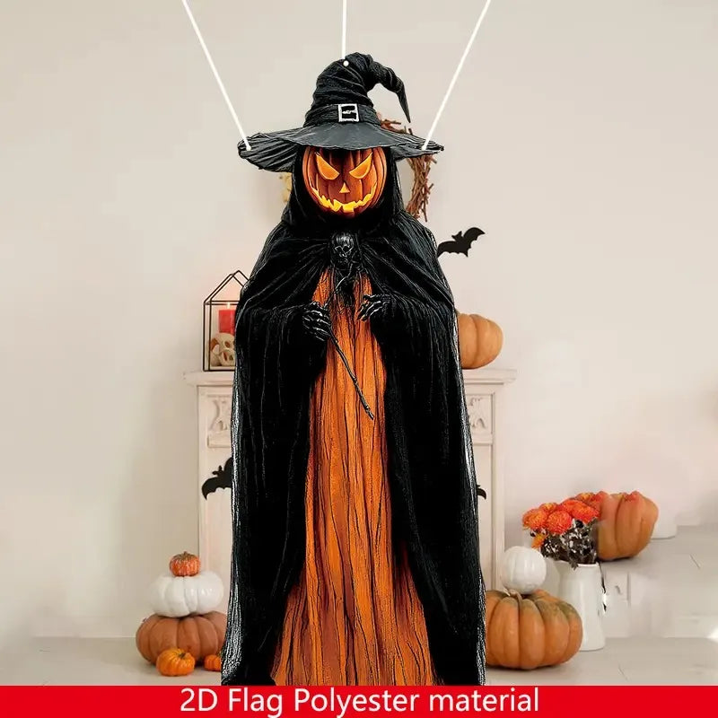 2D Halloween Horror Evil Pumpkin Man hanging Background Cloth Halloween Terror Atmosphere Indoor and Outdoor Decoration Supplies