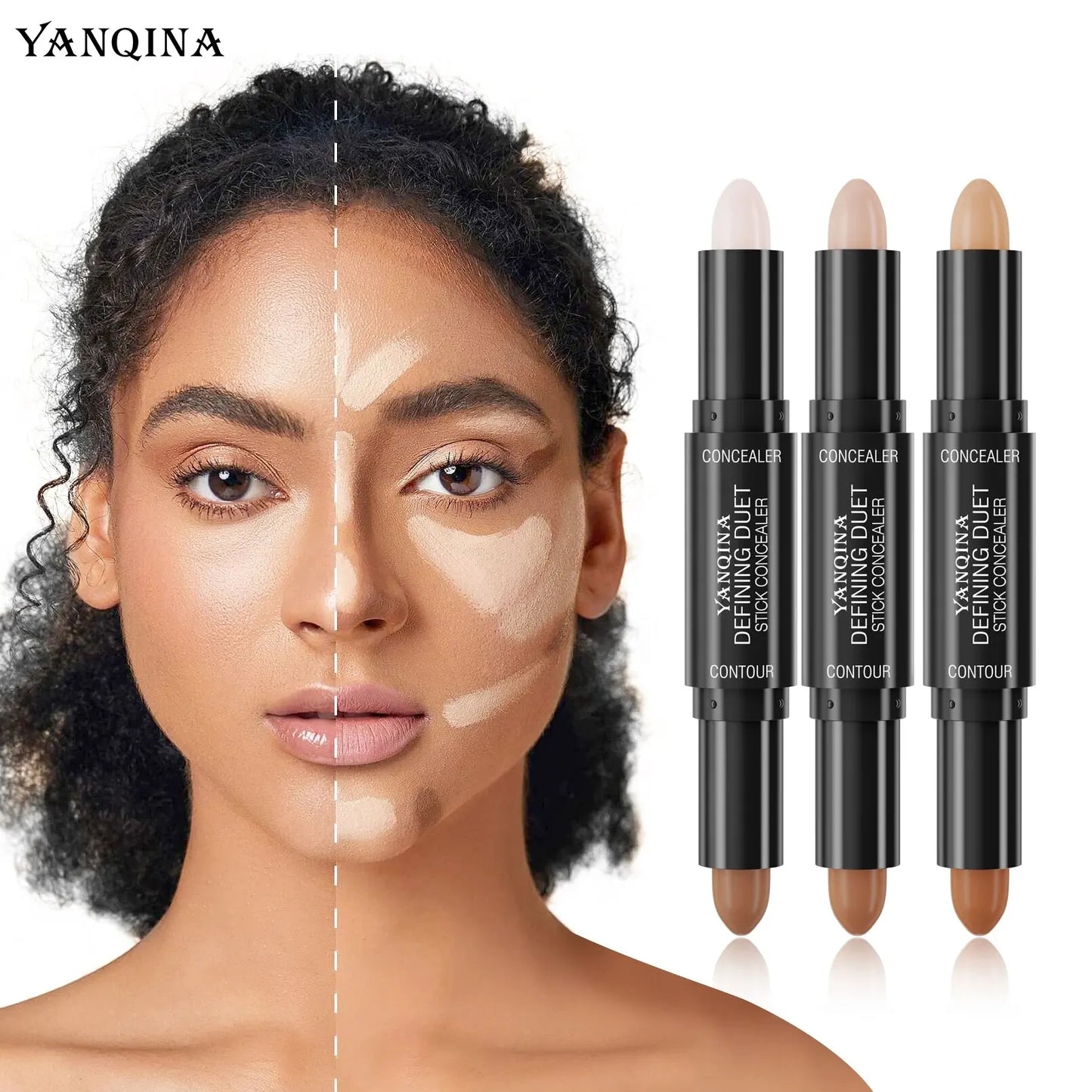 Contour Stick Duo, Double-Ended Highlight and Shadow Cream, Waterproof Full Coverage Concealer, Natural Finish Makeup for All Sk