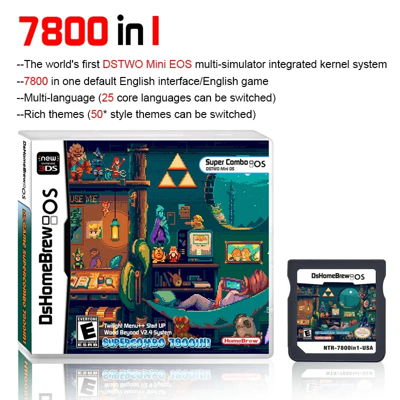 Cartouche de jeu 7800-en-1 NDS pour 3DS/NDS – Carte R4 avec classiques rétro | Zelda, jeux pixel et plus