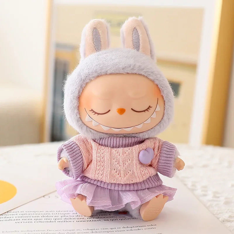 17cm Labubu Doll Clothes Set for Ropa Labubu Macaron Dolls JK Pleated Skirt with Camera and Shoes