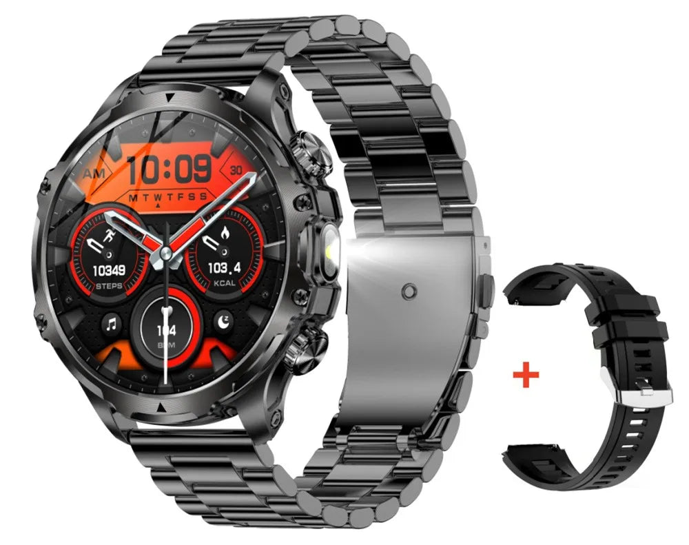 AK75 Smart Watch Flashlight 1.9inch Men Outdoors Sports Fitness Tracker 700mah Large Battery BT Calling LED Light Smartwatch