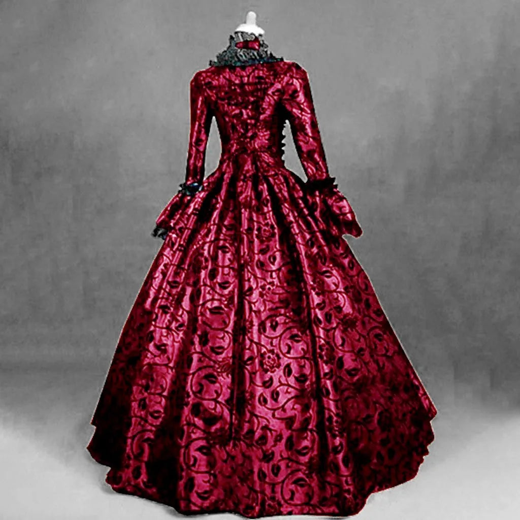 Women Vintage Exquisite Dress Gothic Retro Floral Print Ball Gowns Dress Medieval Renaissance Court Dress Halloween Costume