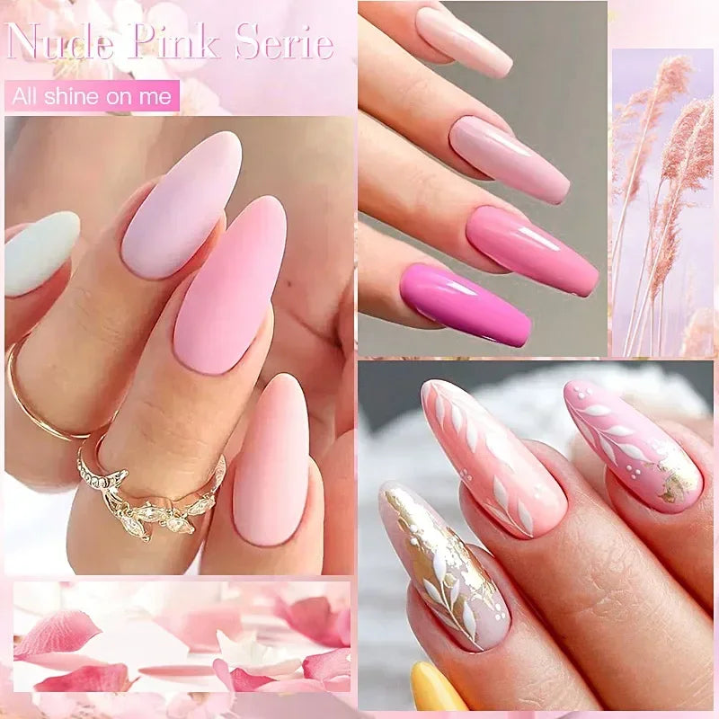 MEET ACROSS 6Pcs Gel Nail Polish Set Pink Red Green Macaron Color Manicure Kit For Nails UV Gel Nail Art Varnish Nail Supplies