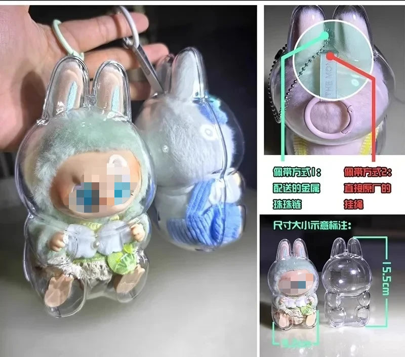 Transparent Protective Cover for Labubu Monster Toy Elf Doll Cover Storage Box Cute Elf Plushie Display Cover for Party Dolls