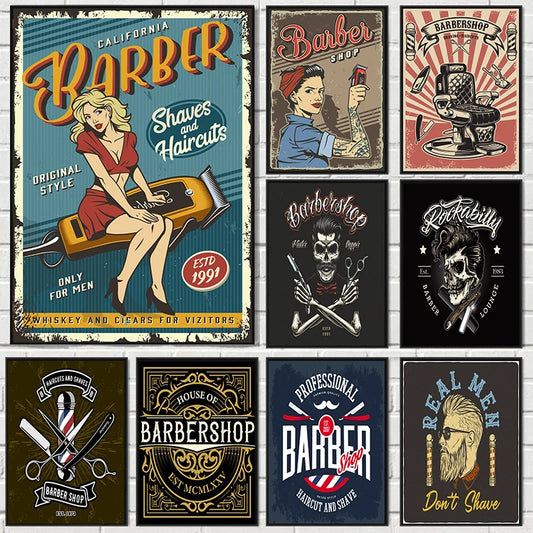 Vintage Barber Shop Salon Posters Barbershop Haircut And Shave Beard Canvas Painting For Home Decor Mural Office Prints
