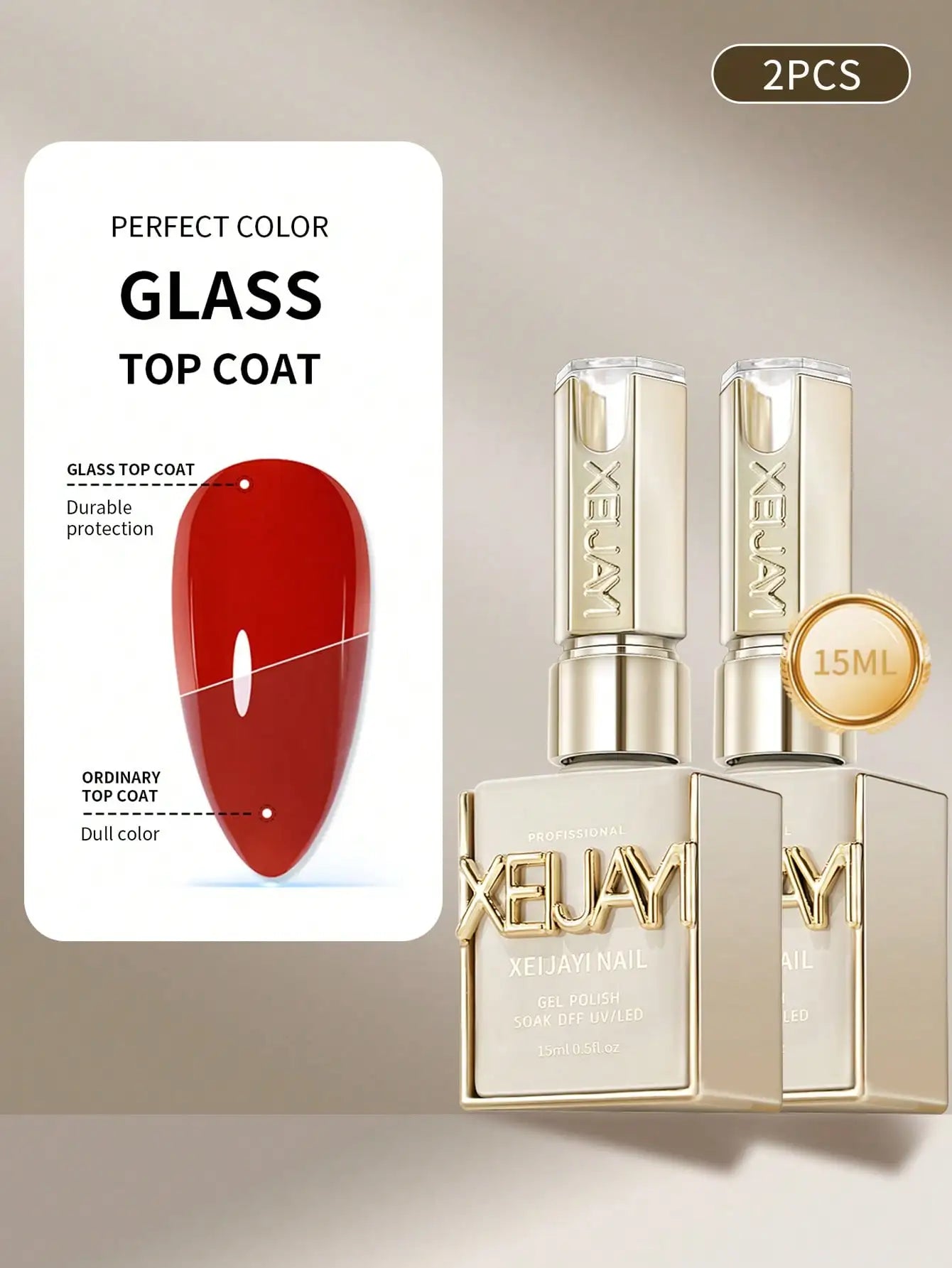 15ml Glass Top Coat Long Lasting Clear Rubber Top Coat LED UV Strengthen Nails High Gloss Top Finish Gel Nail Polish