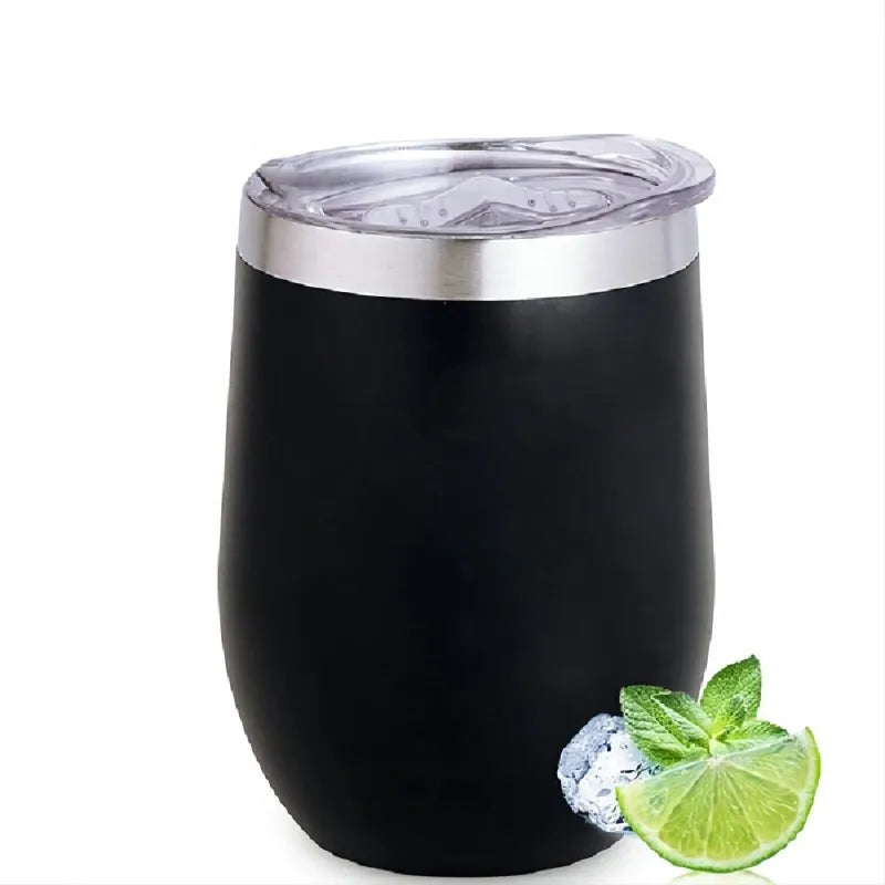 KUUJOJO 12 oz Wine Glass with Lid Stemless Wine Glass Double Walled Vacuum Travel Mug Stainless Steel Coffee Mug