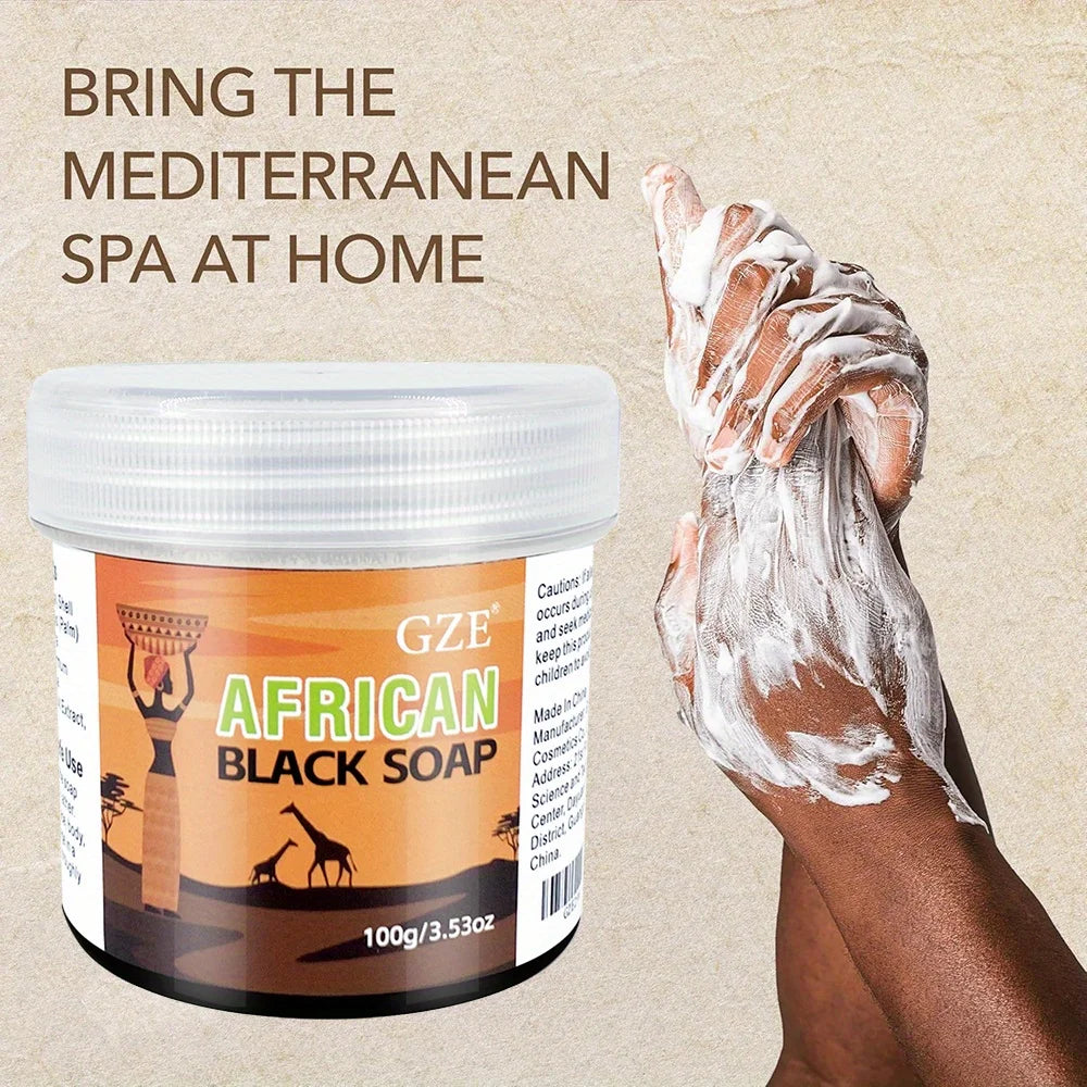 GZE African Black Soap 3-in-1 – Natural Cleanser for Face, Hair & Body