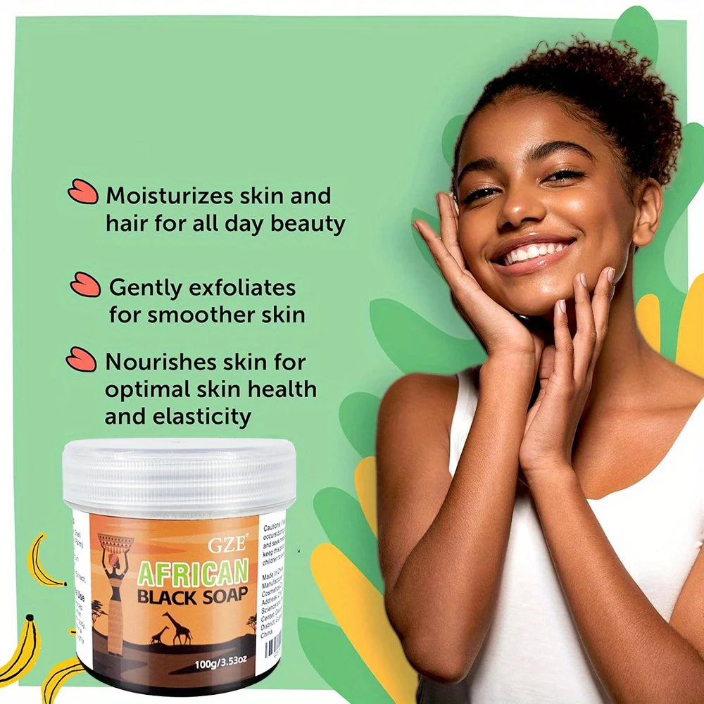 GZE African Black Soap 3-in-1 – Natural Cleanser for Face, Hair & Body