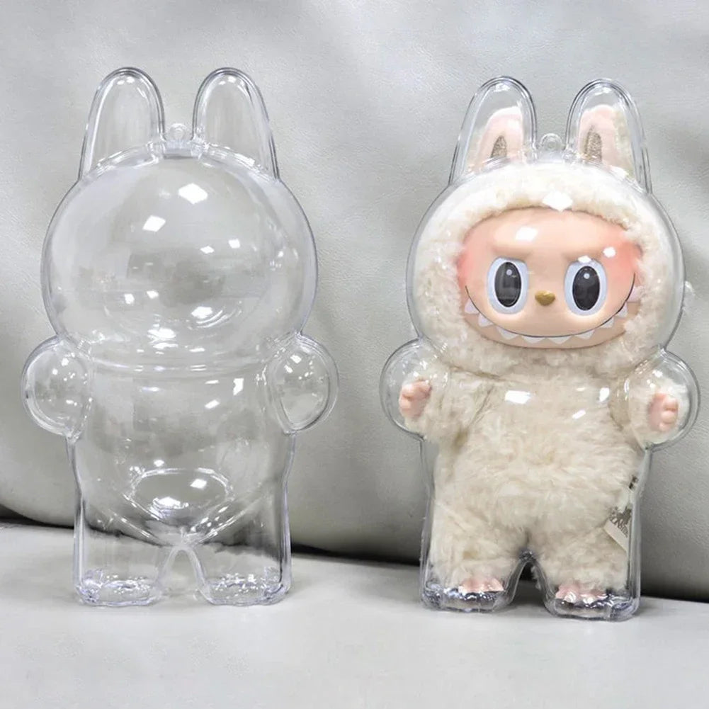 Transparent Macaron Doll Case For Labubu - Popmart Bubble Mart Storage Box, Dustproof Cover for Elf, Christmas New Year Gift