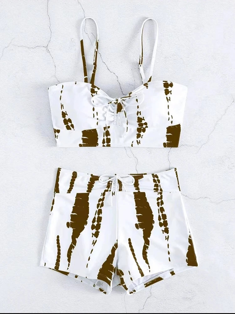2025 High Waist Drawstring Front Bikini Set – Women's Swimsuit Swimwear Beachwear