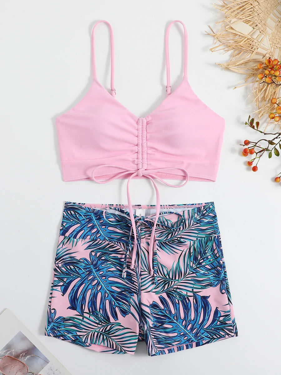 2025 High Waist Drawstring Front Bikini Set – Women's Swimsuit Swimwear Beachwear
