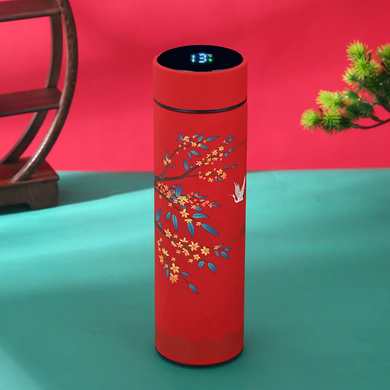 Portable Thermos Bottle Coffee Tea Mug Chinese Style Smart Temperature Display Vacuum Flask Water Bottle With Filter Thermos Cup