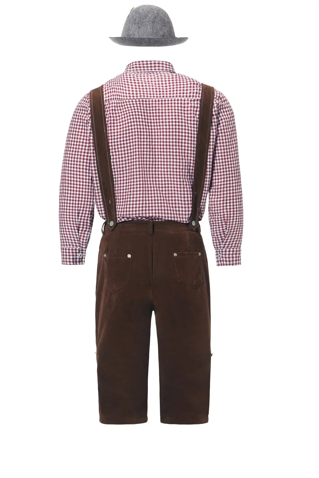 M-XXL Men Bavarian Oktoberfest Lederhosen Costume for Cosplay German Beer Festivals Suspenders Rompers Shirt Hat Set Outfit