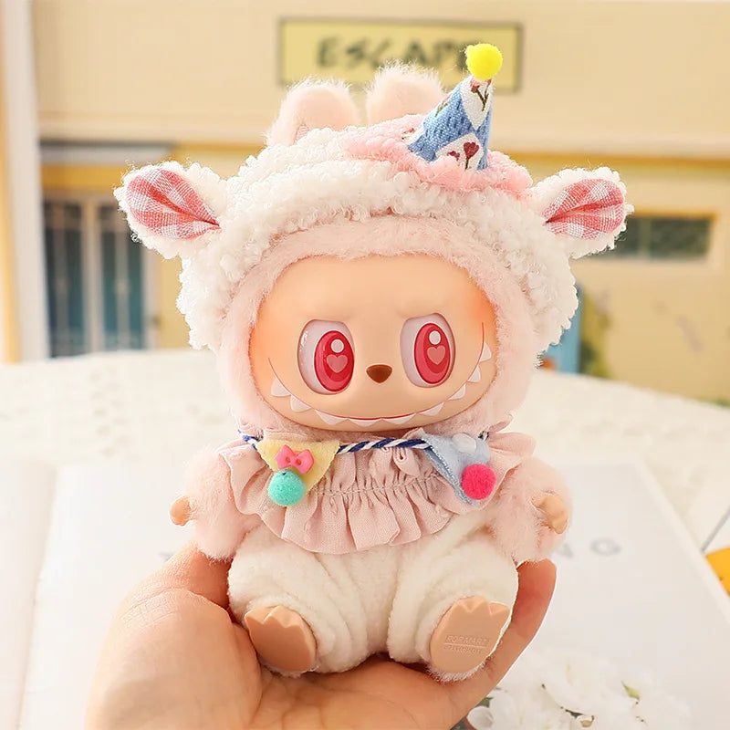1pc 17cm Labubu Clothes Cute Mini Plush Doll'S Outfit Accessories Blue Shark Jumpsuit Snowman Suit For V1v2 Dolls Girl Kids Gift
