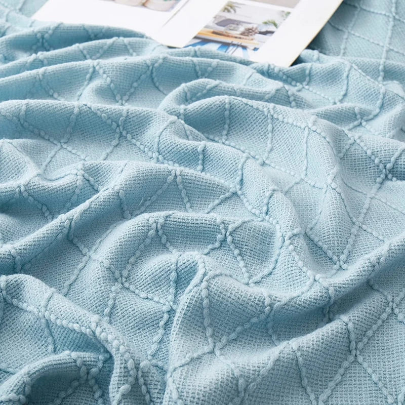 Khaki Gift Knitted Blanket with Tassels Chunky Vintage Luxury Farmhouse Throw Bedspread Oversized Blanket Cover Manta Para Sofá
