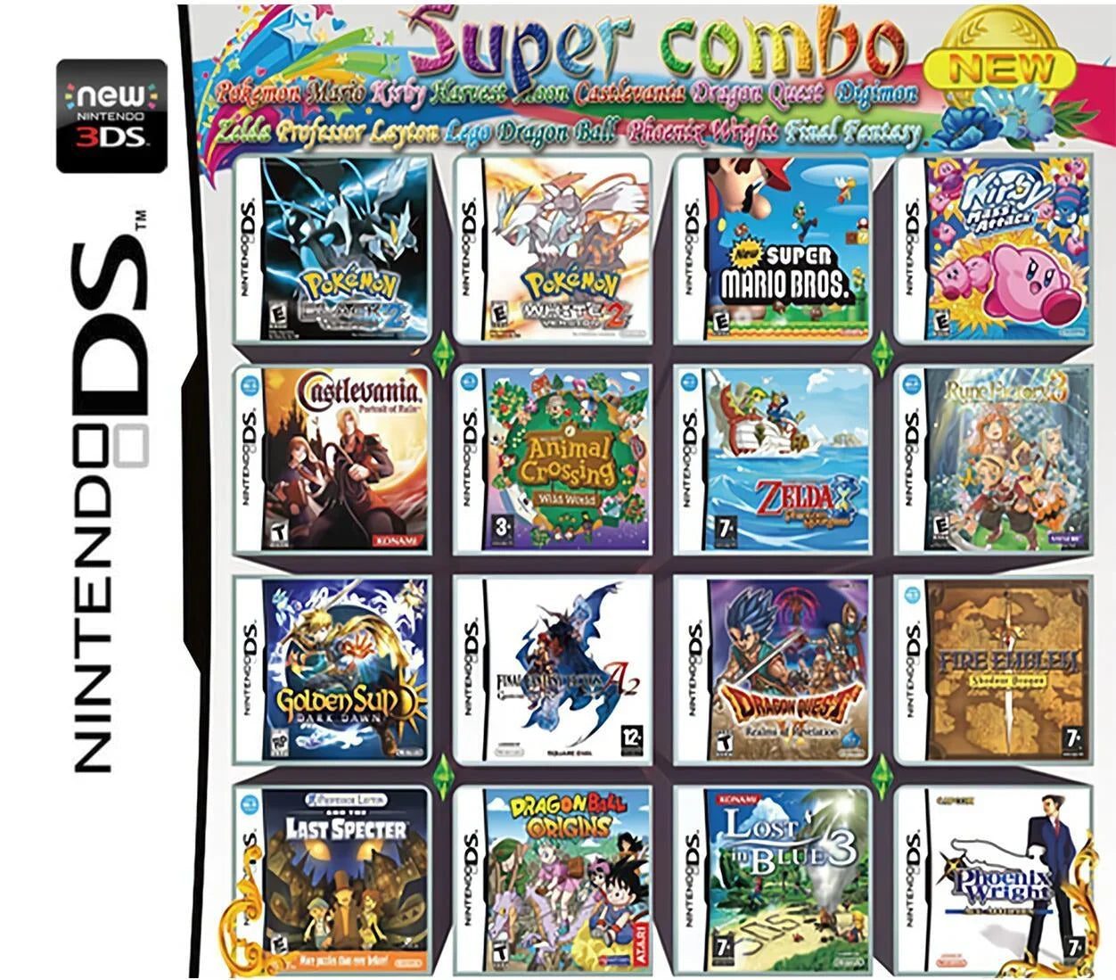 Game Combo Card voor 3DS/NDS โ 208 in 1, 510 in 1, 482 in 1, 23 in 1 Classic
