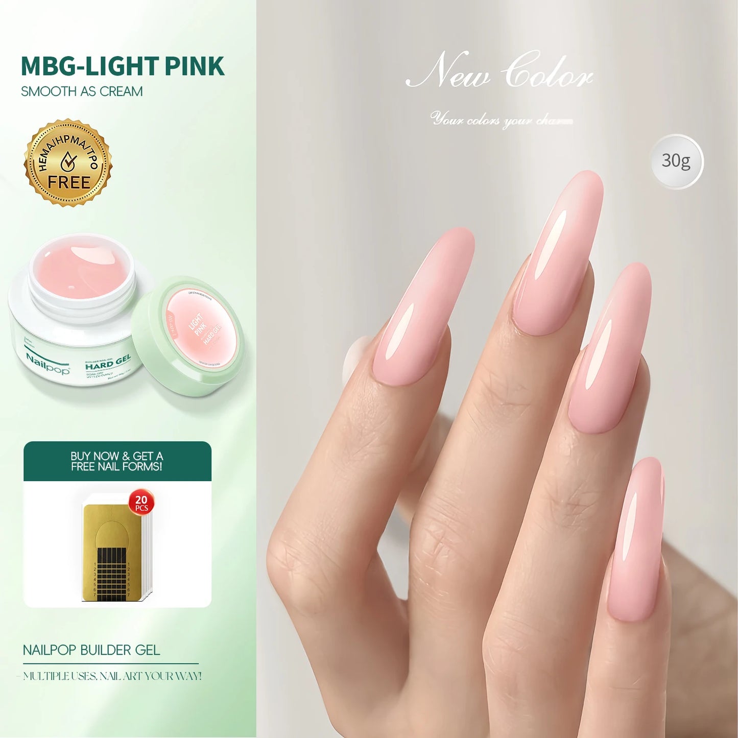 Nailpop Professional Builder Gel UV Hard Gel for Nail Strengthen Quick Building Long Lasting Soak Off Extension Gel 30/100g