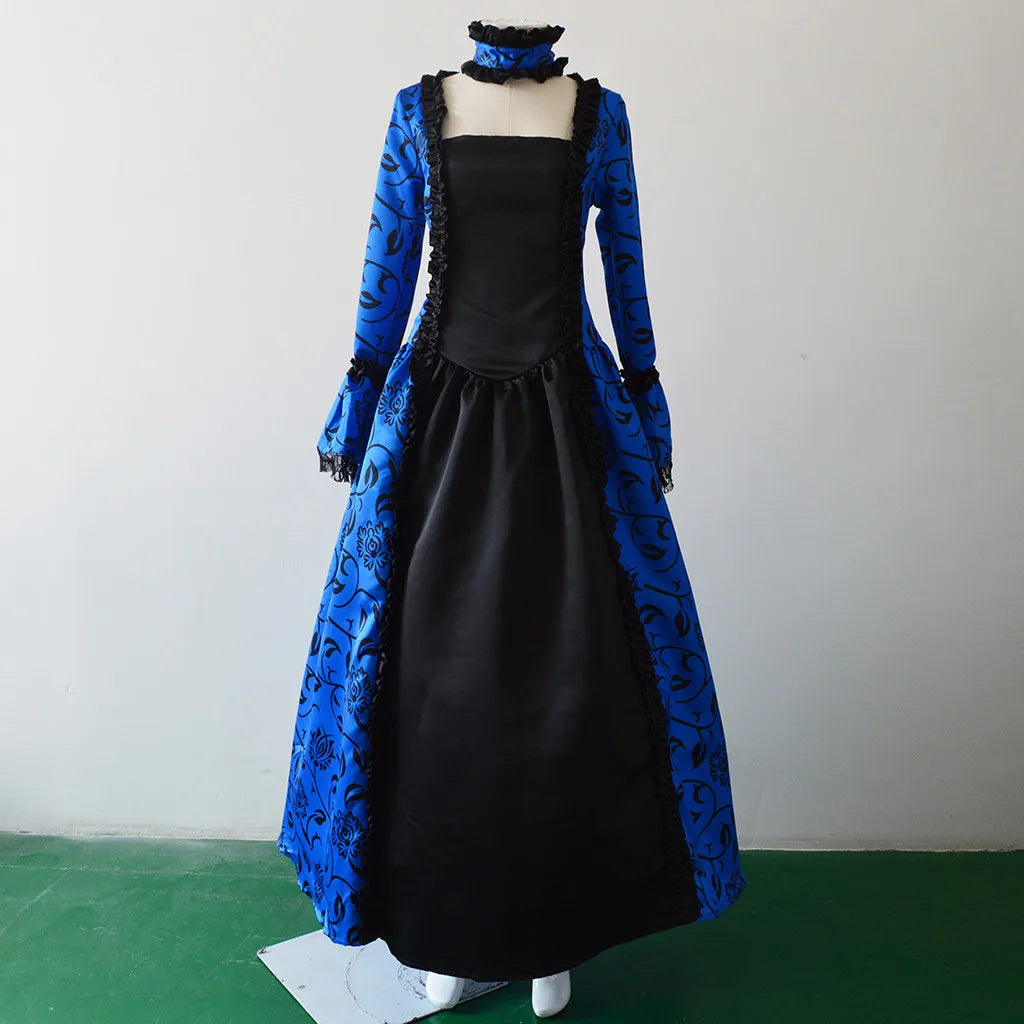 Women Vintage Exquisite Dress Gothic Retro Floral Print Ball Gowns Dress Medieval Renaissance Court Dress Halloween Costume