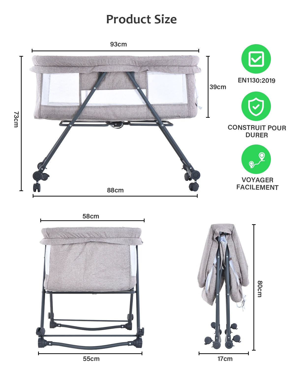 Baby Reisbed met Matras & Stille Wielen – Omvormbare Schommelwieg