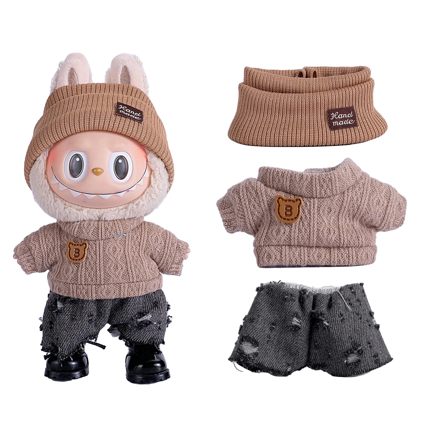 6.7inch labubu Clothing Accessories Set Hat + Clothes + (pants or skirt) Doll Clothes Suitable for Fashion Plush Dolls shoes