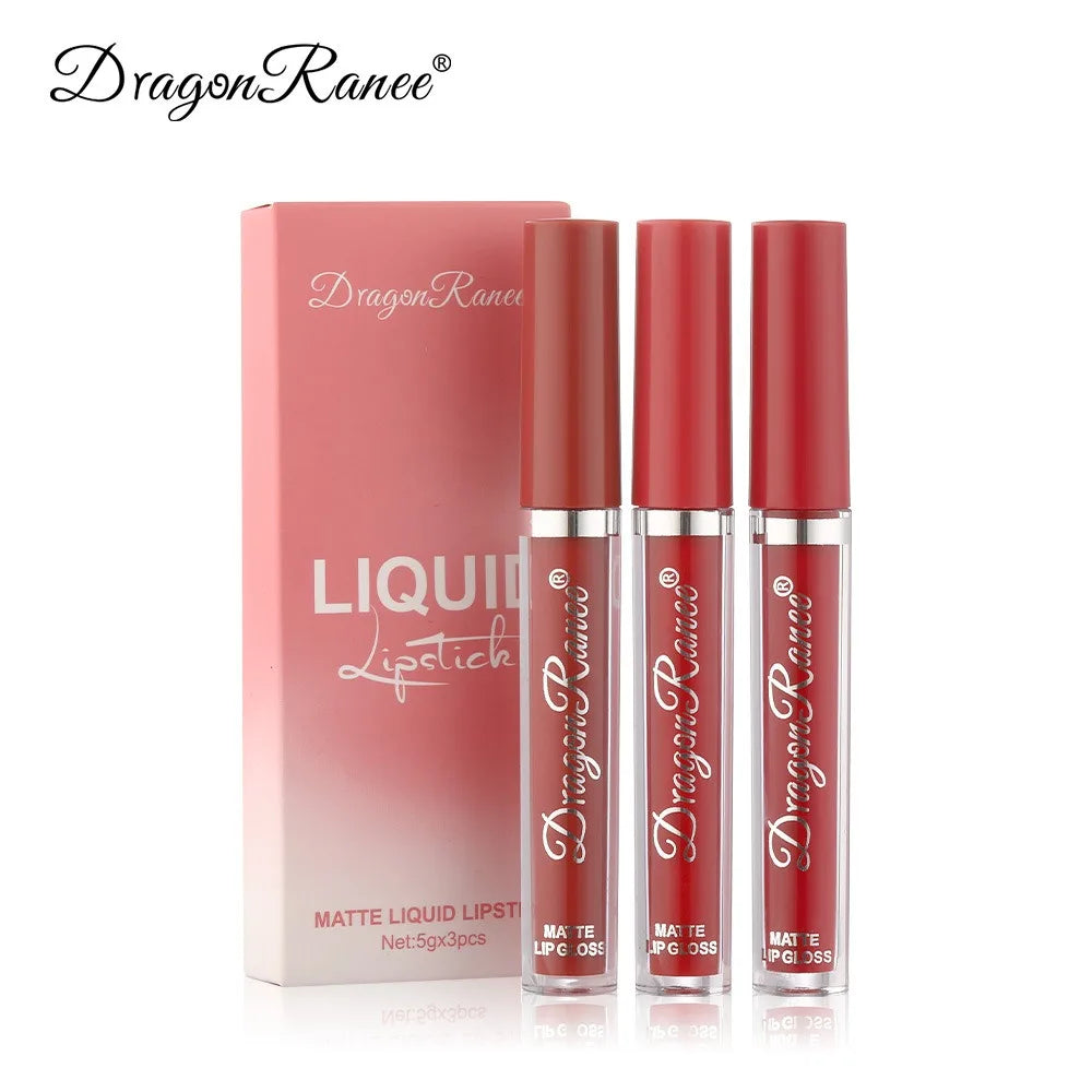 3Pcs/box Liquid Lipstick Set Matte Velvet Lip Gloss Set Waterproof Liquid Lipstick Lip Non Stick Cup Lip Gloss Makeup