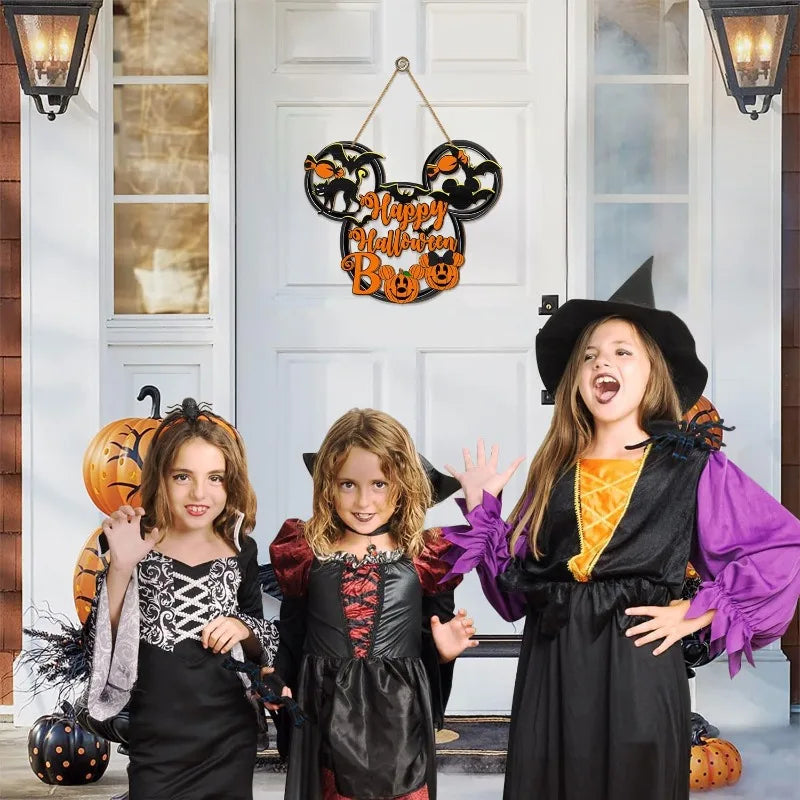 Happy Halloween Mouse Door Sign - Hollow-Out Wooden Decor with Black Cat, Mouse Bat & Pumpkin BOO for Porch or Wall Hanging