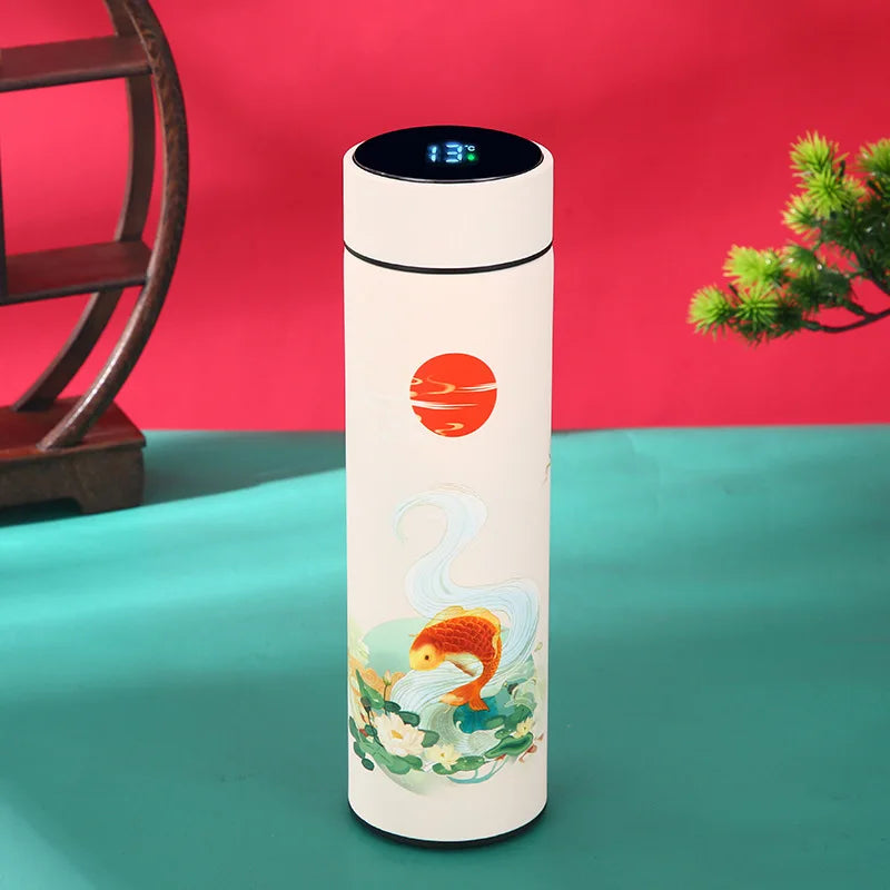 Portable Thermos Bottle Coffee Tea Mug Chinese Style Smart Temperature Display Vacuum Flask Water Bottle With Filter Thermos Cup