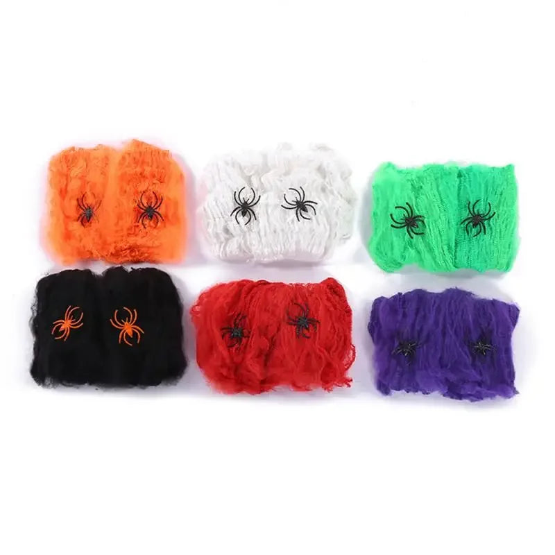 Halloween Decorations Artificial Spider Web Super Stretch Cobwebs with Fake Spiders Scary Party Scene Decor Horror House Props