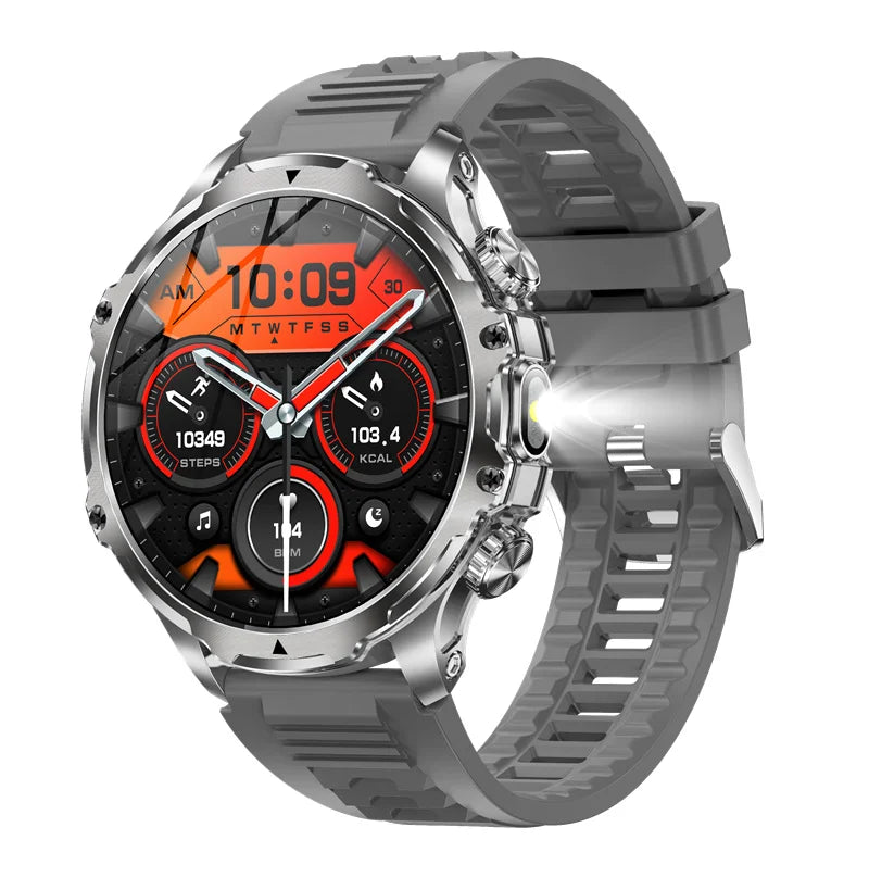 AK75 Smart Watch Flashlight 1.9inch Men Outdoors Sports Fitness Tracker 700mah Large Battery BT Calling LED Light Smartwatch