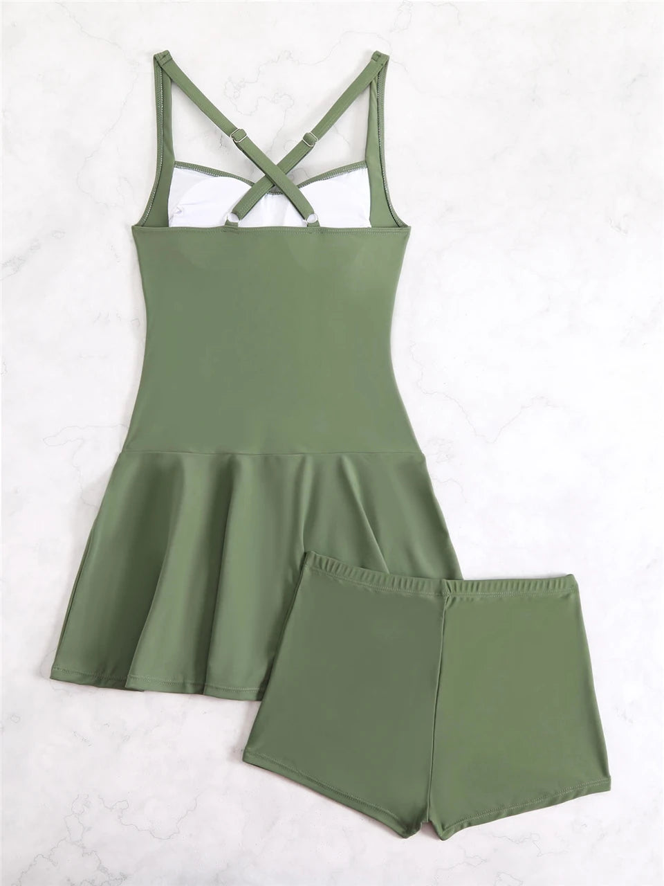 Effen tweedelig badpak 2025 dames geplooide tankini